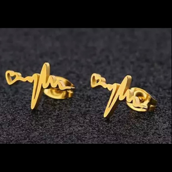 GOLD HEARTBEAT Stainless Steel Earrings With GIFT Bag - Picture 3 of 6
